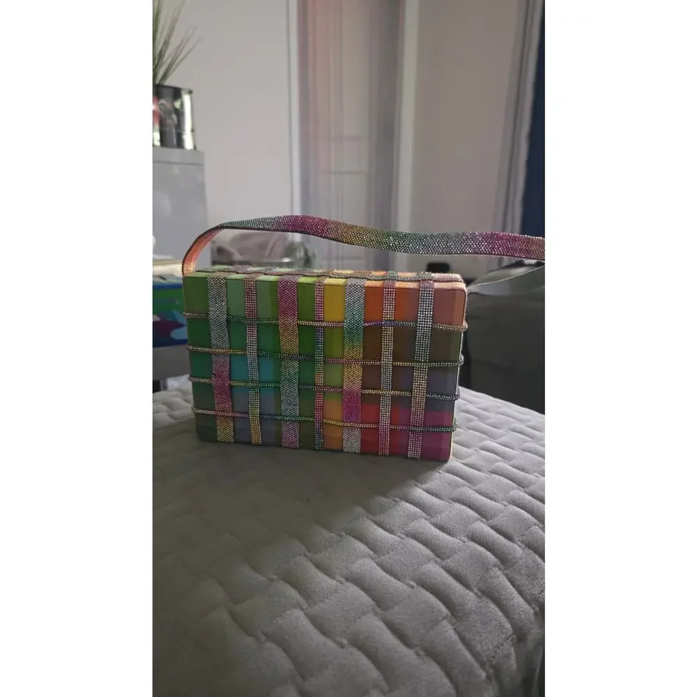 Simitri Rainbow Crystal Etoile Clutch NWT Multicolor Gingham Handcrafted